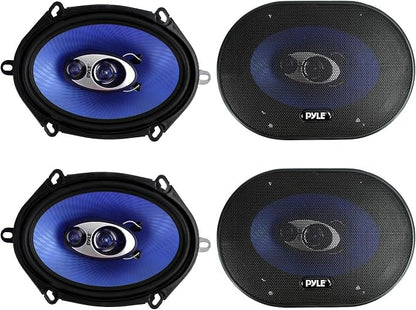 4) New Pyle PL573BL 5x7" 600 Watts 3-Way Car Coaxial Speakers Stereo Blue Four