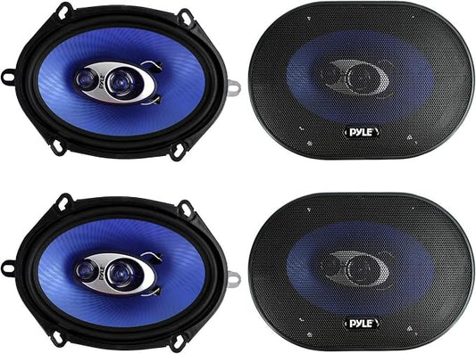 4) New Pyle PL573BL 5x7" 600 Watts 3-Way Car Coaxial Speakers Stereo Blue Four
