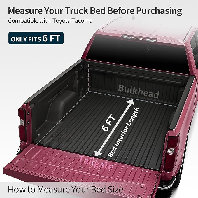 OEDRO Low-Profile Hard Tri-Fold Tonneau Cover Compatible with Toyota Tacoma 2024 2025 2026 (Excl. Trail Edition) 6ft Bed with Tacoma Bed Rail, One-Handed Quick Release, Drainage Design