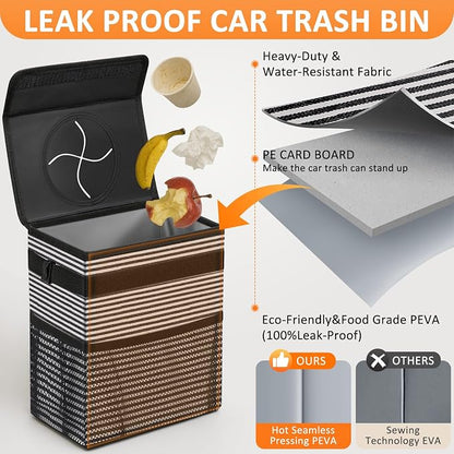 Vankor Car Trash Can for Car Cute, Bag Bin Hanging Waterproof Automotive Garbage Cans Leak Proof Vehicle Trash Can Stripe