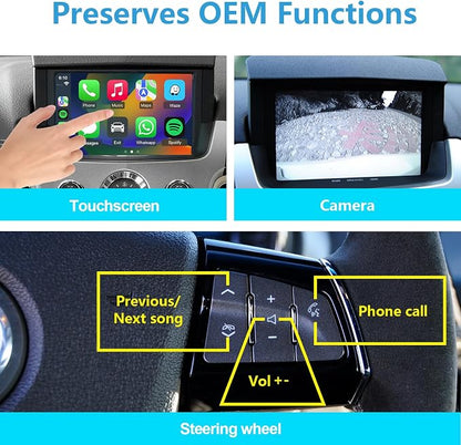 Wireless CarPlay & Android Auto Interface Compatible with Cadillac CTS 2009-2013 Retrofit Kit, Support Original Camera, Steering Wheel, AUX Audio and Micphone, Keep All OEM Radio Functions