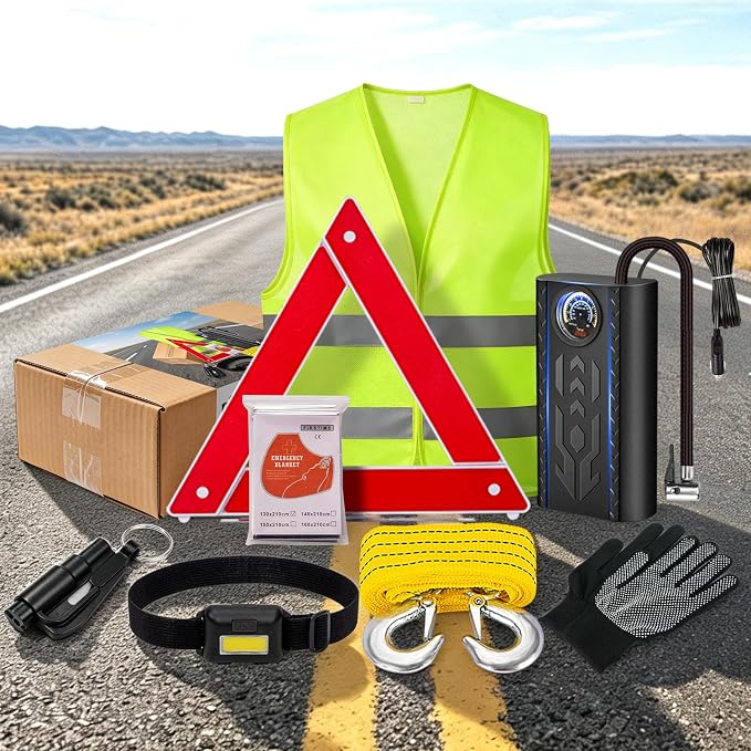 Car Roadside Emergency Kit Automotive Car Safety Kits for Vehicles Women Men Teen Driver Must Haves Black