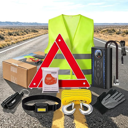 Car Roadside Emergency Kit Automotive Car Safety Kits for Vehicles Women Men Teen Driver Must Haves Black