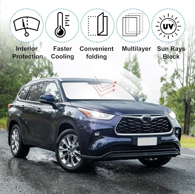 TINGLU Sun Shade for Toyota Grand Highlander 2024 2025 2026 Accessories Windshield Sun Shade Window Shade UV Rays Protection Sun Visor Cover with Steering Wheel Sunshade Storage Bag