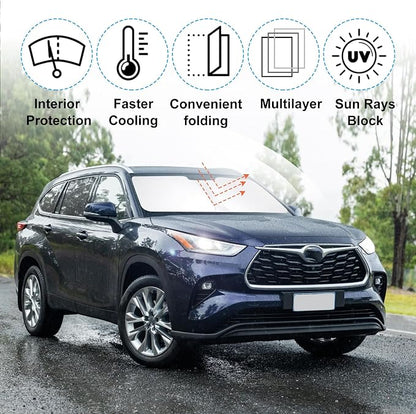 TINGLU Sun Shade for Toyota Grand Highlander 2024 2025 2026 Accessories Windshield Sun Shade Window Shade UV Rays Protection Sun Visor Cover with Steering Wheel Sunshade Storage Bag