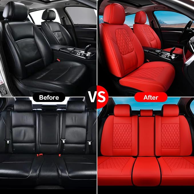 Coverado Seat Covers, Car Front Seat Covers with Backrest, Nappa Leather Car Seat Protectors,Waterproof &Breathable,Anti-Slip Automotive Seat Cushion, Universal Fit for Most Vehicles,2Pcs Red