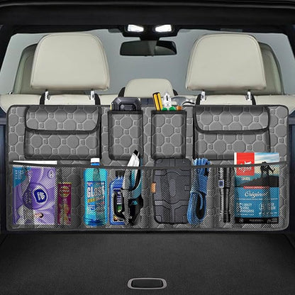 esouler Car Trunk Organizer, Super Capacity Backseat Car Organizer for SUV/Truck/MPV(42"*18"), Hanging Car Storage Organizer with 8 Pocekts, Car Accessories for Women and Men- Grey