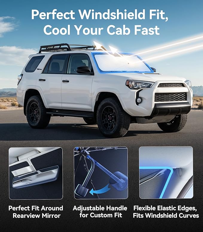 Nmoiss Windshield Sun Shade Umbrella Custom Fit for Toyota 4Runner 2010-2026 Accessories, [Vinyl Coating Heat Shield] Protect Car from Sun Rays & Heat Damage Keep Cool and Protect Interior