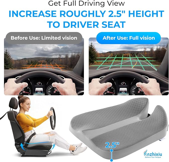 anzhixiu Elevated Car Seat Cushion for Improved View- Reduces Lower Back Pressure- Gray
