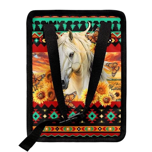 Aztec Tribe Horse Sunflower Print Trash Can for Car Leakproof Garbage with Lid and Zipper Trash Bin Hanging Back of Seat Auto Interior Accessories Universal Fit Most Truck SUV Van
