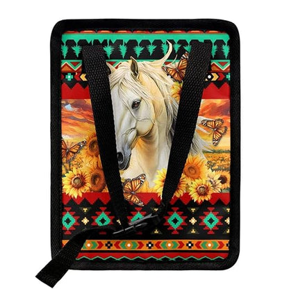 Aztec Tribe Horse Sunflower Print Trash Can for Car Leakproof Garbage with Lid and Zipper Trash Bin Hanging Back of Seat Auto Interior Accessories Universal Fit Most Truck SUV Van