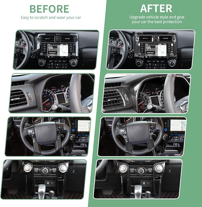 RAZPOY for 4Runner Interior Carbon Fiber Trim, 9PCS Center Console Dash Board Trim & Steering Wheel Trim & Navigation Panel Trim & Gear Shift Panel Trim Compatible with Toyota 4Runner 2020 2022 2023