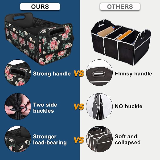 Deosk Trunk Organizer and Storage with Reinforced Handles,Car Accessories for Women/Men 50L Waterproof Polyester Trunk Organzier for Car/SUV/Minivan/Truck(Medium, Floral)