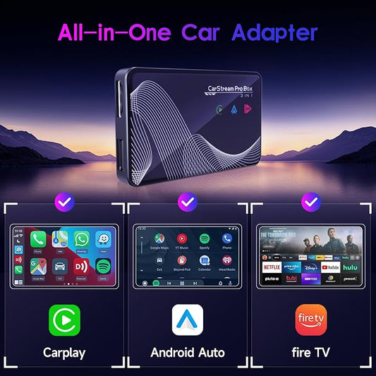 2026 Upgraded 【 3-in-1 】 HDMI Input Car TV & Wireless CarPlay Adapter & Android Auto, i-Phone/Android Phone to Your Vehicle, Plug & Play for Factory Car Stereo 2016+