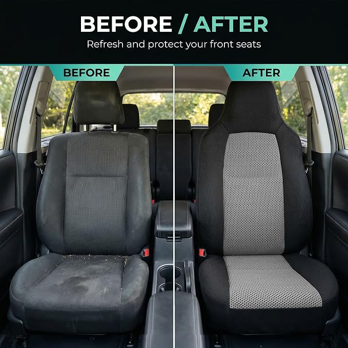 FH Group Automotive Front Car Seat Covers for SUV, Trucks, Sedan and More - Universal Fit Front High Back Design Interior Accessories - 3D Mesh Fabric Center Panel - Gray