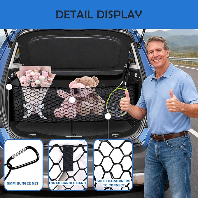 Envelope Style Cargo Net for 2018-2026 Chevy Equinox & GMC Terrain Accessories, Trunk SUV Mesh Cargo Net, Upgraded 5mm Bungee&Double-layer Nylon Storage Tailgate Netting Grocery&Tools Holder Organizer