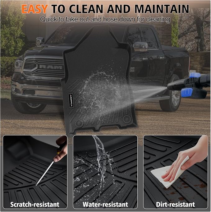 All Weather Floor Mats for 2013-2018 Dodge Ram 1500/2500/3500 Crew-Cab, 2019-2024 for Ram 1500 Classic Crew Cab, TPE Floor Liners Anti-Slip Full Set Mats for Dodge 1500/2500/3500 Accessories