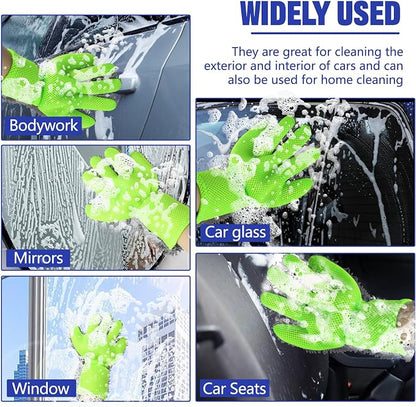 2PCS Car Wash Mitt, 5 Finger Chenille Microfiber Cleaning Mitt for Cars, Scratch-Free Auto Washing Gloves, Car Interior Exterior Cleaning Gloves, Great for Hard-to-Reach Areas (Gray)