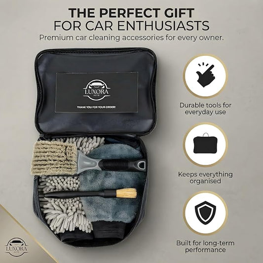Car Cleaning Kit for Men | Professional Car Detailing Products, Wheel Brush, 2 Large 300GSM Microfibre Towels, Wash Mitts