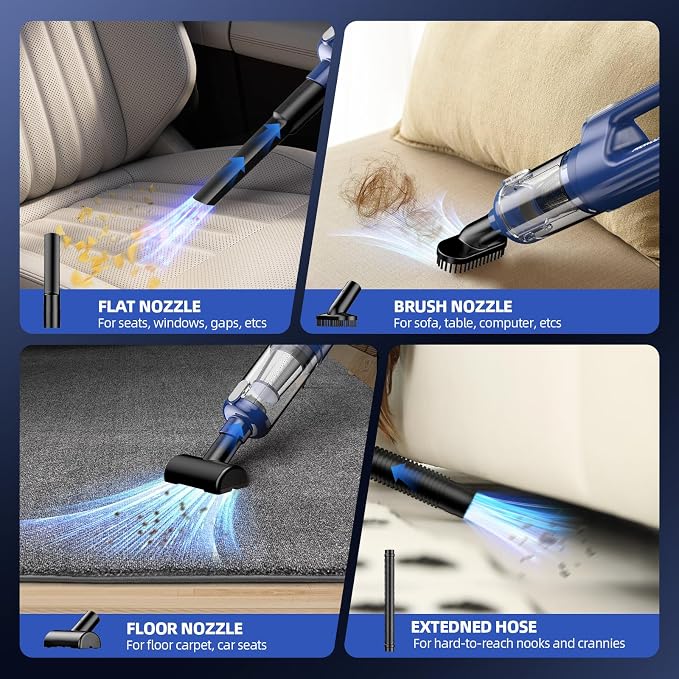 MONOZEL Car Vacuum Cleaner High Power, 18000Pa 2 in 1 Vacuum Cleaner&Air Duster, 130W Brushless Motor Handheld Vacuum Cordless with 7800mAh Battery, LED Light, Multi-Nozzles for Car, Home, Office, Pet