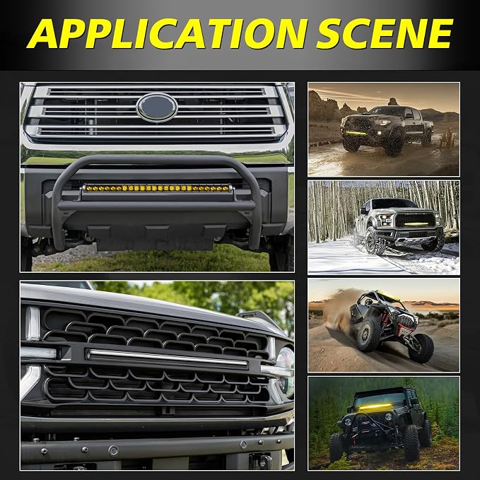 30 Inch Amber Light Bar Kit, AKD Part OSRAM LED 168W Single Row Light Bar w/Wiring Harness Black Cover Spot Flood Combo Slim Bumper Roof Grille Yellow LED Lights for Trucks SUV UTV RZR Toyota Chevy