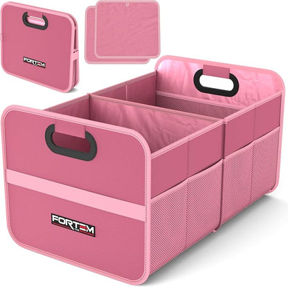 FORTEM Car Trunk Organizer, Collapsible Two Compartment Organizer, Foldable SUV & Truck Storage for Car Accessories for Women Men, Non Slip Bottom, Sturdy Side Walls, Strong Handles, 45L