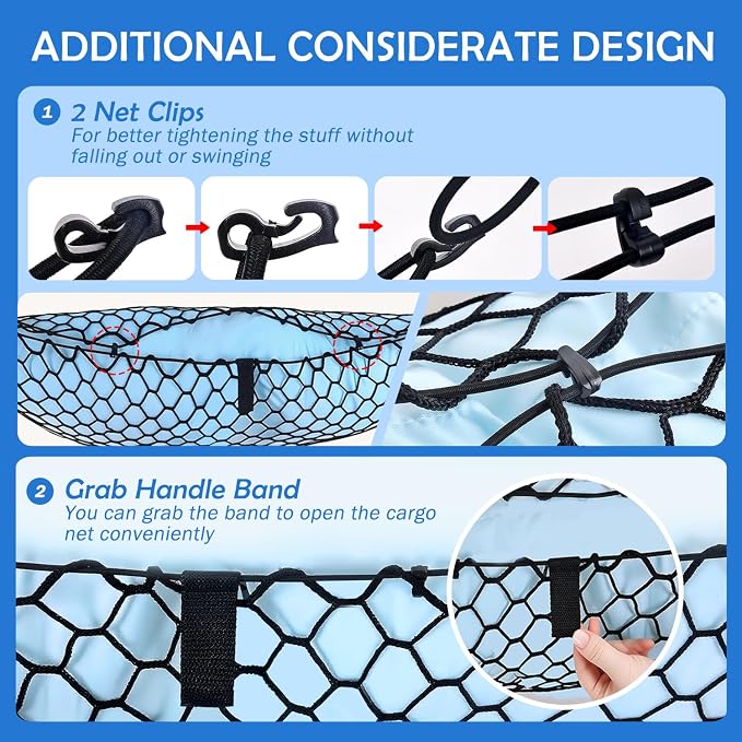 Envelope Style Cargo Net for 2011-2021 Jeep Grand Cherokee Accessories, Rear Trunk SUV Mesh Cargo Net, Upgraded 5mm Bungee & Double-Layer Nylon Storage Tailgate Netting Grocery&Tools Holder Organizer