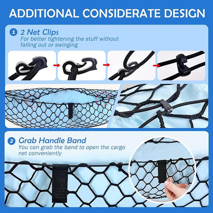 Envelope Style Cargo Net for 2011-2021 Jeep Grand Cherokee Accessories, Rear Trunk SUV Mesh Cargo Net, Upgraded 5mm Bungee & Double-Layer Nylon Storage Tailgate Netting Grocery&Tools Holder Organizer