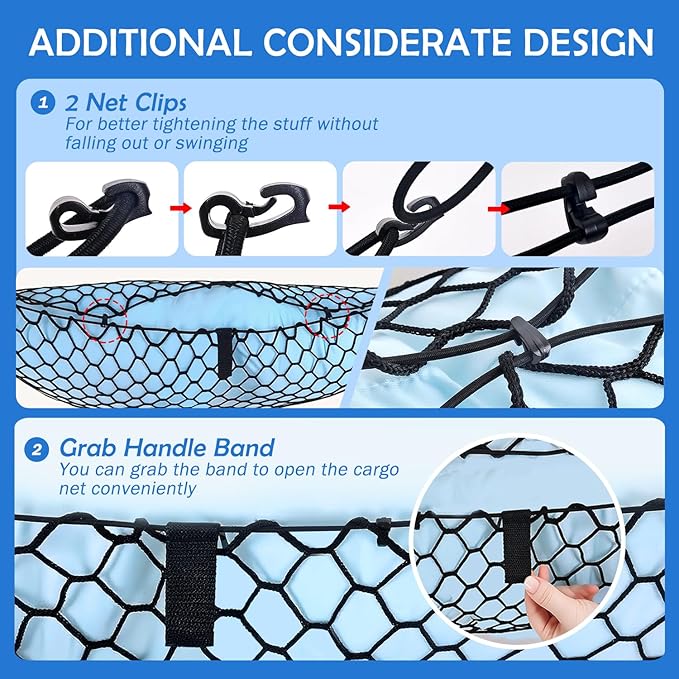 Envelope Style Cargo Net for 2018-2026 Chevy Equinox & GMC Terrain Accessories, Trunk SUV Mesh Cargo Net, Upgraded 5mm Bungee&Double-layer Nylon Storage Tailgate Netting Grocery&Tools Holder Organizer
