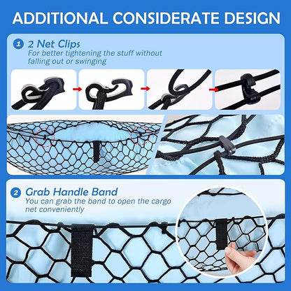 Envelope Style Cargo Net for 2018-2026 Chevy Equinox & GMC Terrain Accessories, Trunk SUV Mesh Cargo Net, Upgraded 5mm Bungee&Double-layer Nylon Storage Tailgate Netting Grocery&Tools Holder Organizer
