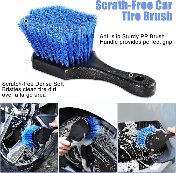 anngrowy 62" Microfiber Car Wash Brush with Long Handle, Car Washing Blue Set Mitt, Sponge, Car Cleaning Supplies Kit, Duster, Car Brush Accessories