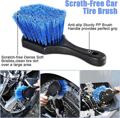 anngrowy 62" Microfiber Car Wash Brush with Long Handle, Car Washing Blue Set Mitt, Sponge, Car Cleaning Supplies Kit, Duster, Car Brush Accessories
