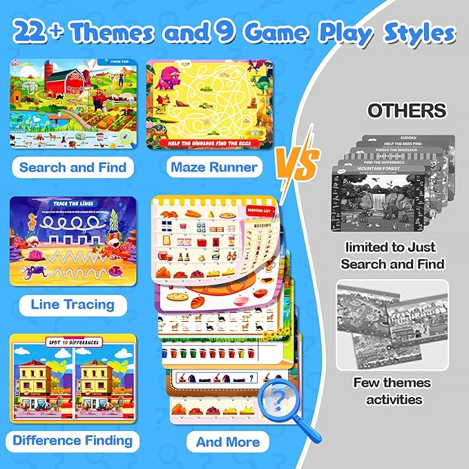 Baobrava Search and Find Game Books - Preschool Learning Activities for Kids Age 3-8, Travel Games for or Road Trip Car Airplane, Educational Seek Activity Birthday Gifts for Boys and Girls
