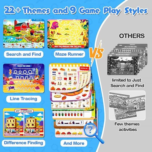Baobrava Search and Find Game Books - Preschool Learning Activities for Kids Age 3-8, Travel Games for or Road Trip Car Airplane, Educational Seek Activity Birthday Gifts for Boys and Girls