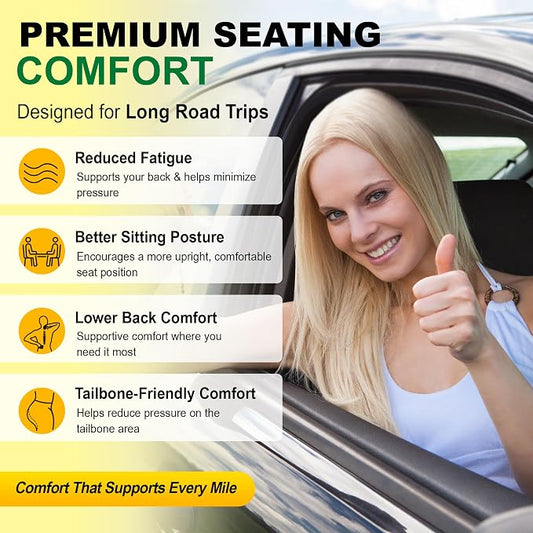 kingphenix 5-Piece Memory Foam Car Seat Cushion Set with Full Back Support Pillow, Comfort for Long Drives & Road Trips, Universal Automotive Comfort for Most Car, Van, Truck, SUV, Brown