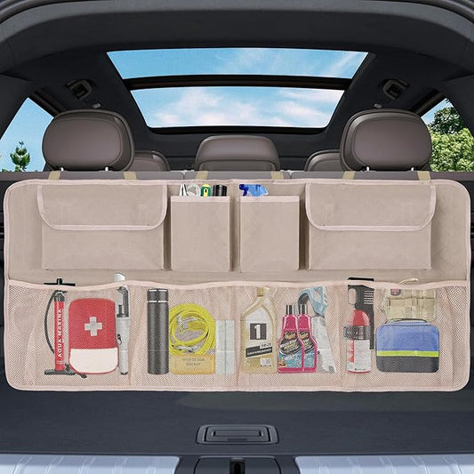 Car Trunk Organizer and Storage, Large Capacity Backseat Hanging Storage Accessories, Backseat Car Organizer for SUV/MPV/Truck (Khaki)