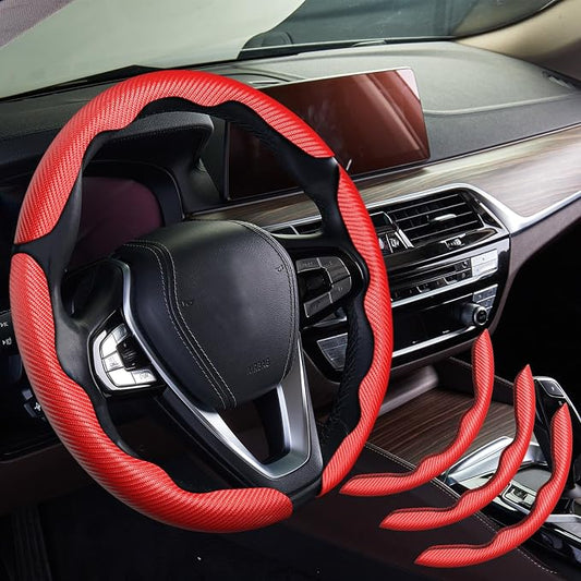WOCOCN 3pcs Car Steering Wheel Cover,Anti-Skid Carbon Fiber Steering Wheel Protector for Men Women,Multiple Color Options,Universal for Most Car Interiors Accessories (Red 3PCS)