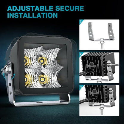 Nilight LED Pod Lights 2 PCS 3 Inch 4LED Flood Beam Square Offroad Driving Side Rear Back-Up Light Built-in EMC for Tractor Truck Motorcycle Boat ATV
