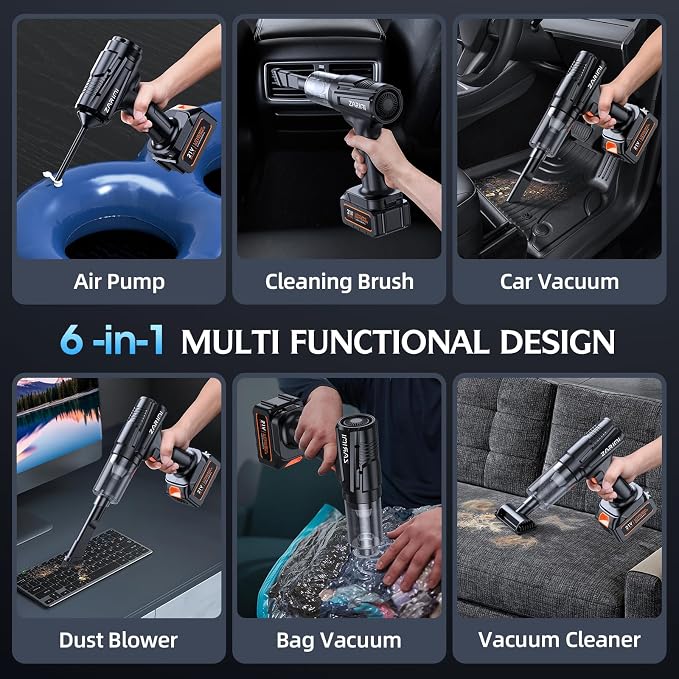 Cordless Handheld Car Vacuum Cleaner, 50,000Pa High-Power Brushless Motor, Rechargeable Dust Buster with 2 Batteries & Charger, 6-in-1 Portable Vacuum Cleaners for Home, Pet Hair, Black
