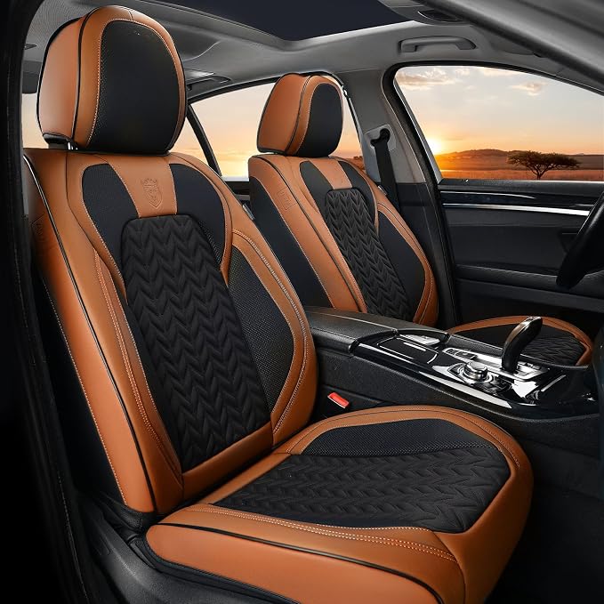 Coverado Car Seat Cover, Front Seat Cover, 2PCS Car Seat Protector, Seat Covers for Cars, Breathable Faux Leather Car Seat Cushion, Car Seat Protector, Brown Car Seat Covers Fit Most Vehicles