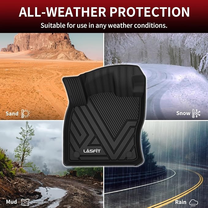 LASFIT Floor Mats for Volkswagen VW Tiguan 2018-2024(Fit 5 Seats), All-Weather Protection TPE 1st & 2nd Row Car Liners for VW Tiguan, Easy to Clean, Black
