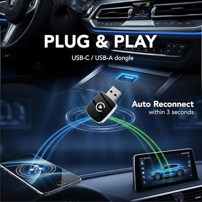 2026 Wireless CarPlay Adapter & Android Auto Wireless Adapter 2-in-1, Apple Car Play Dongle for iPhone & Android, Convert Wired to Wireless, 5.8GHz WiFi No Delay, Plug & Play USB-A/C for OEM Cars