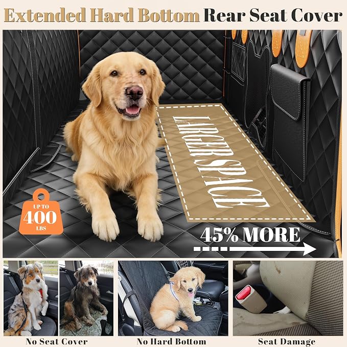 Back Seat Extender for Dogs - Anti-Scratch & Waterproof Backseat Protector, 600D Upgraded Material Pet Hammock with Mesh Window, Easy to Clean Dog Bed for Car, SUV, Truck,Orange