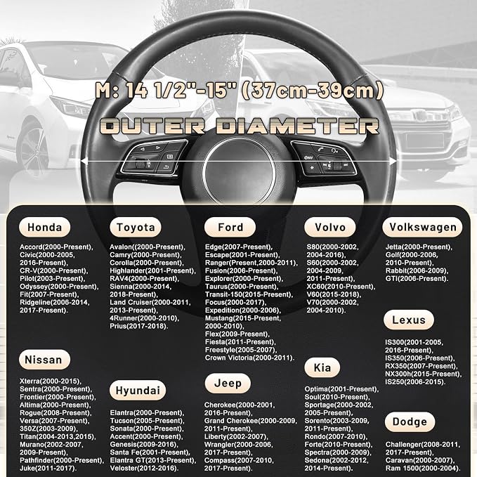 SEG Direct Steering Wheel Cover for Car, Standard Size 14.5-15 inch, Auto Interior Accessories, Black with Golden Carbon Fiber Pattern