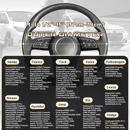SEG Direct Steering Wheel Cover for Car, Standard Size 14.5-15 inch, Auto Interior Accessories, Black with Golden Carbon Fiber Pattern