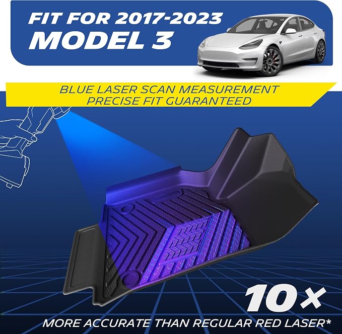 Michelin Vehicle Mat, All-Weather TPE Custom Fit Liner for Tesla Model 3 Floor Mats 2017-2023 (3 Piece), Premier B