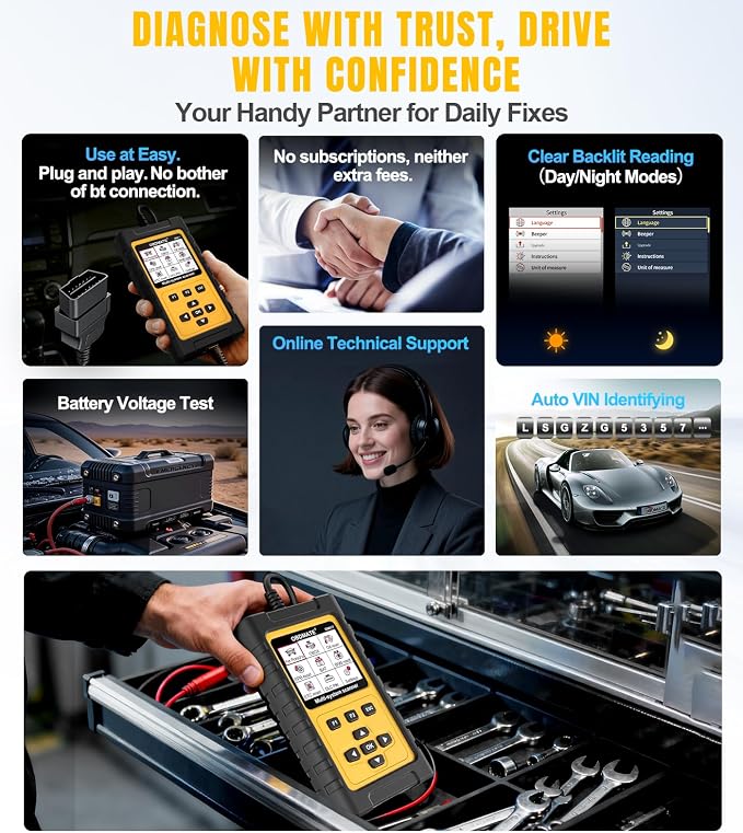 OBD2 Scanner for Porsche, OM817 Full System Diagnostic Tool, 10 Popular Reset Services, Read&Clear Codes, Auto VIN, Battery Test, One-Key I/M Readiness, No Subscriptions Lifetime Update