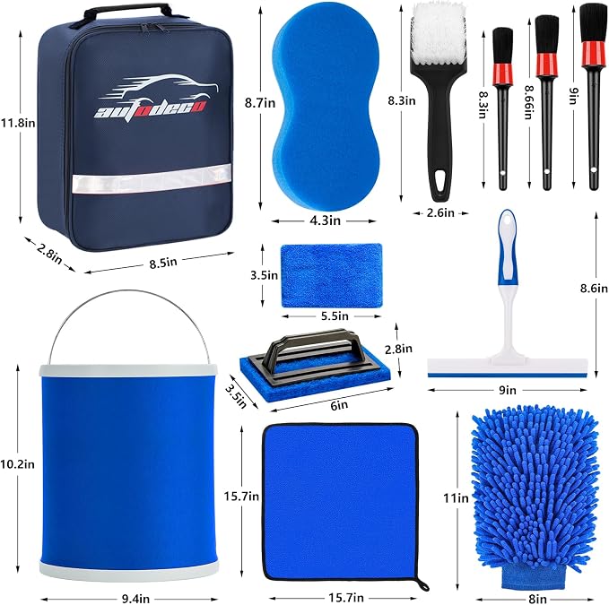 12Pcs Boat Wash Cleaning Kit with Collapsible Bucket Wash Sponge Mitt Microfiber Towel Squeegee Scrub Pads Brushes Complete Interior Exterior Cleaning Set for Boat