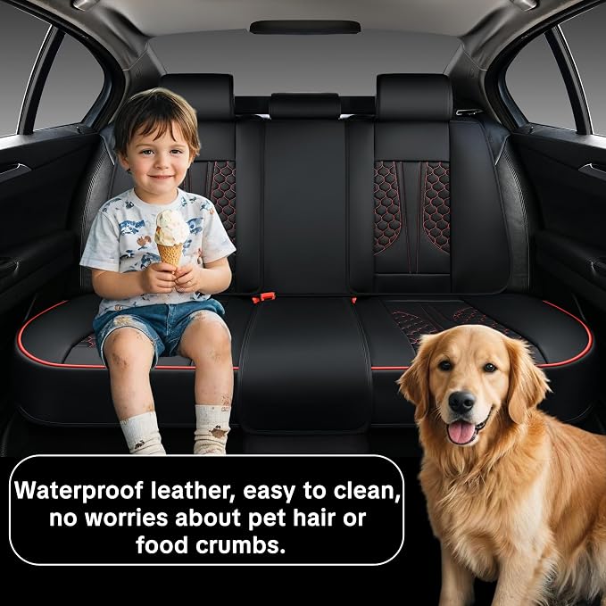 Car Seat Cover Set Interior Accessories Waterproof Leather with Lumbar Support Airbag Compatible Non-Slip 5-Piece Complete Set Pet-Friendly Car Seat Covers Fits Most Vehicle Models