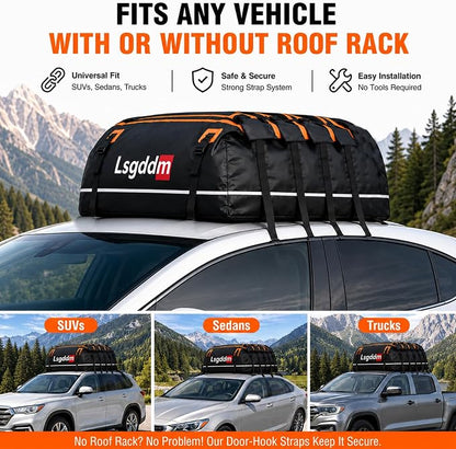 Car Roof Cargo Carrier 15/21 Cubic Feet – Extra Storage for Travel, Waterproof Rooftop Bag, Fits All Vehicles with or Without Roof Rack (21 Cu Ft)